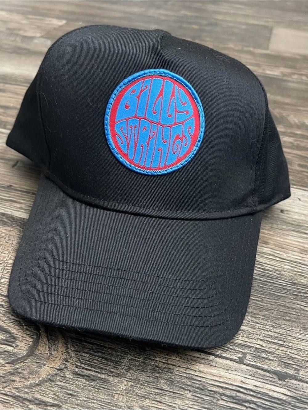 Billy Strings Black Baseball Cap with Blue & Red Patch